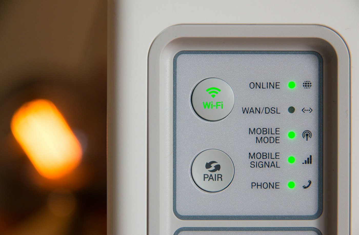 Clearly labelled status lights on a home router