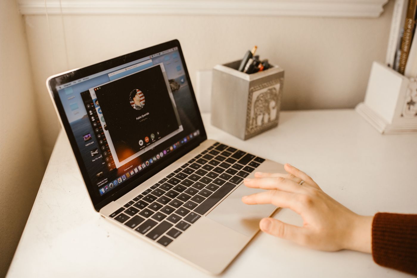 Laptop screen being used for a video call