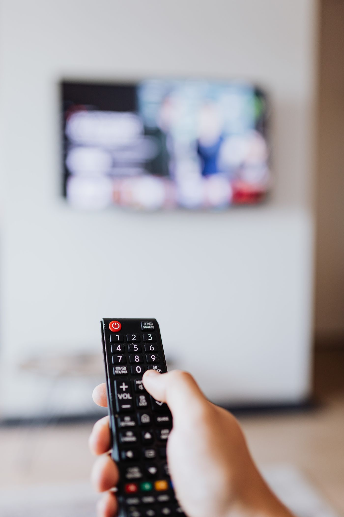 Remote control pointing towards a television