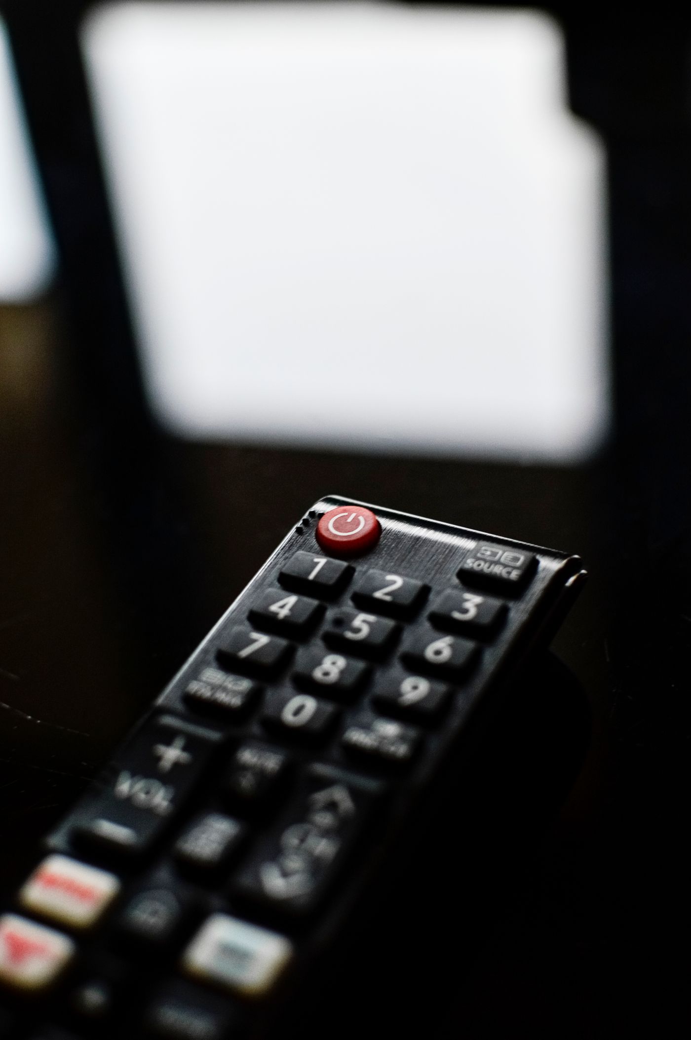 Close view of television remote control buttons