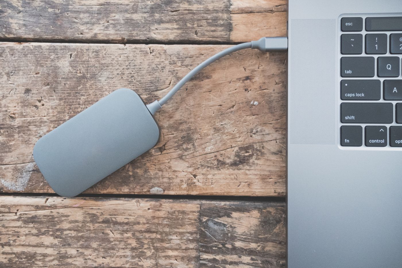 External hard drive connected to a laptop