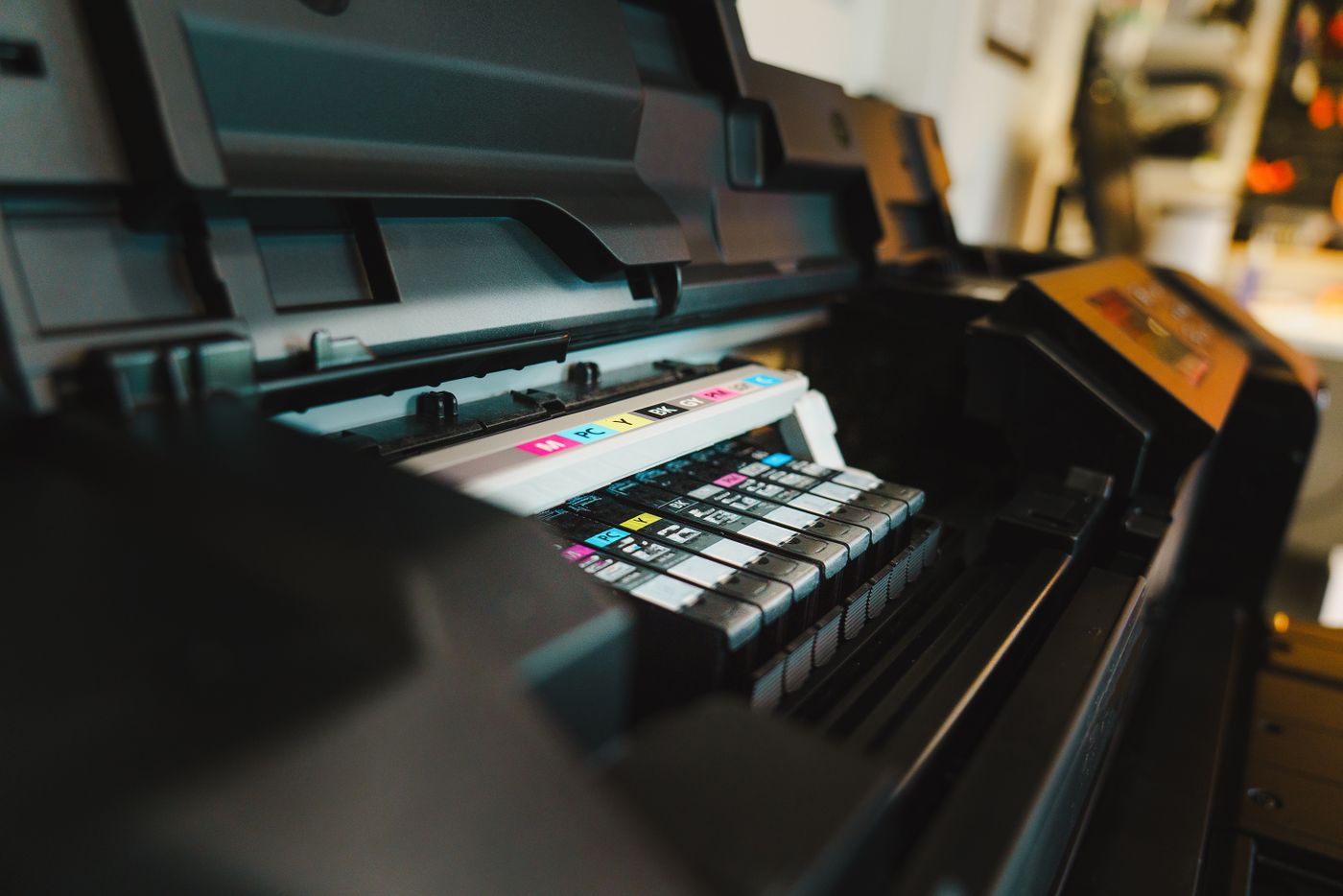 Ink cartridges visible inside a printer