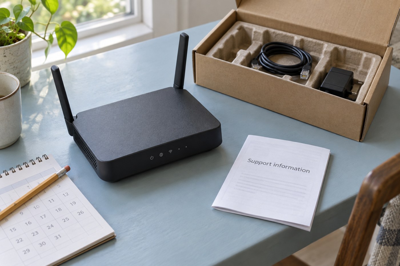 Illustrative router, packaging and support information booklet